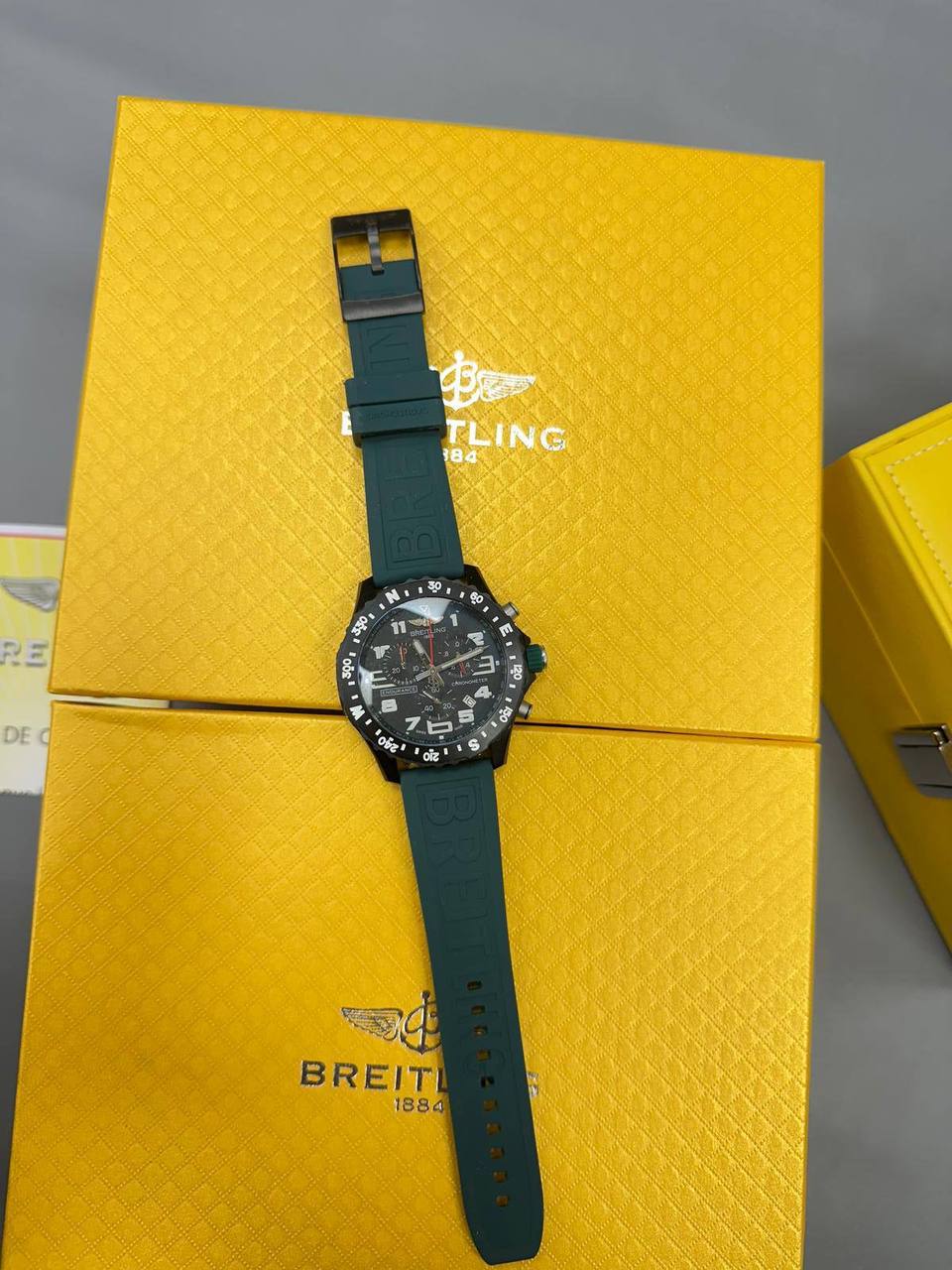 Breitling Endurance Pro 44mm Men's Watch with a Black Dial & Green Rubber Strap UK Best Quality AAA Replica