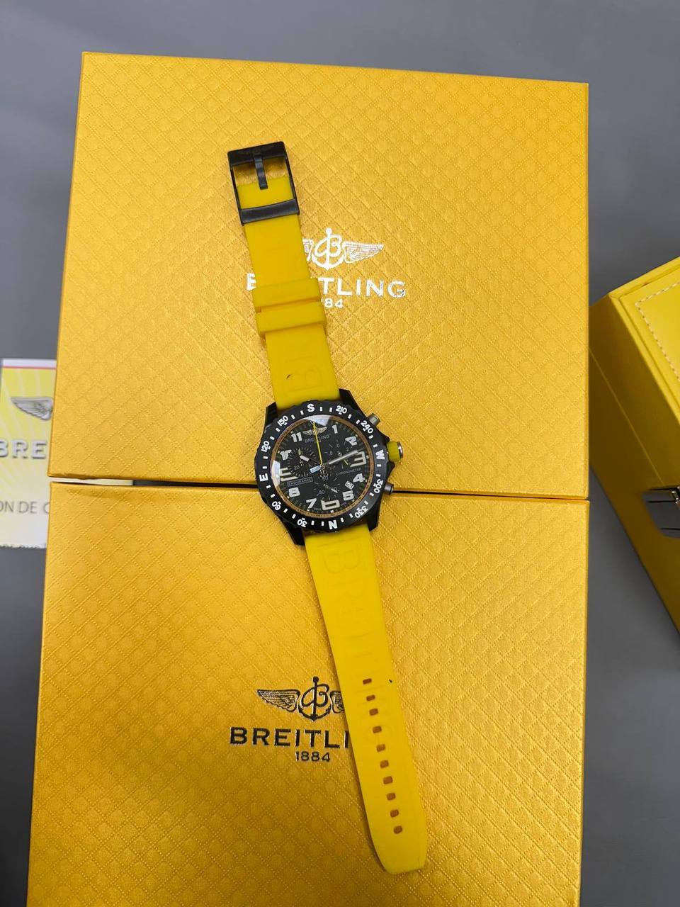 Breitling Endurance Pro 44mm Men's Watch with Black Dial and Yellow Rubber Strap UK Best Quality AAA Replica