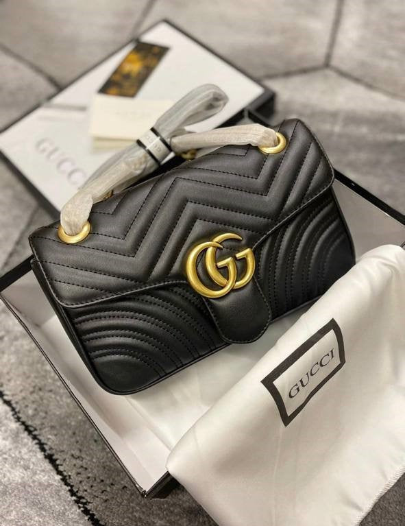 Gucci GG Marmont Shoulder Bag Women's Black Matelassé Chevron Leather with Gold-Toned Hardware Reps Best Quality AAA Replica