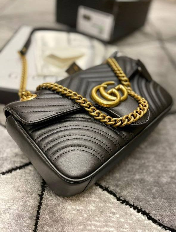 Gucci GG Marmont Shoulder Bag Women's Black Matelassé Chevron Leather with Gold-Toned Hardware Reps Best Quality AAA Replica