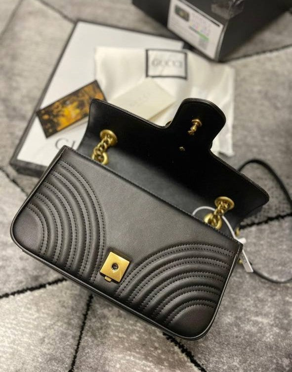 Gucci GG Marmont Shoulder Bag Women's Black Matelassé Chevron Leather with Gold-Toned Hardware Reps Best Quality AAA Replica