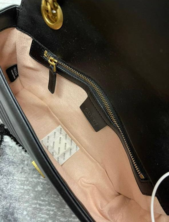 Gucci GG Marmont Shoulder Bag Women's Black Matelassé Chevron Leather with Gold-Toned Hardware Reps Best Quality AAA Replica