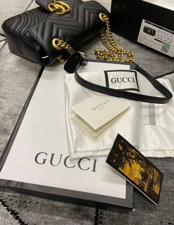 Gucci GG Marmont Shoulder Bag Women's Black Matelassé Chevron Leather with Gold-Toned Hardware Reps Best Quality AAA Replica
