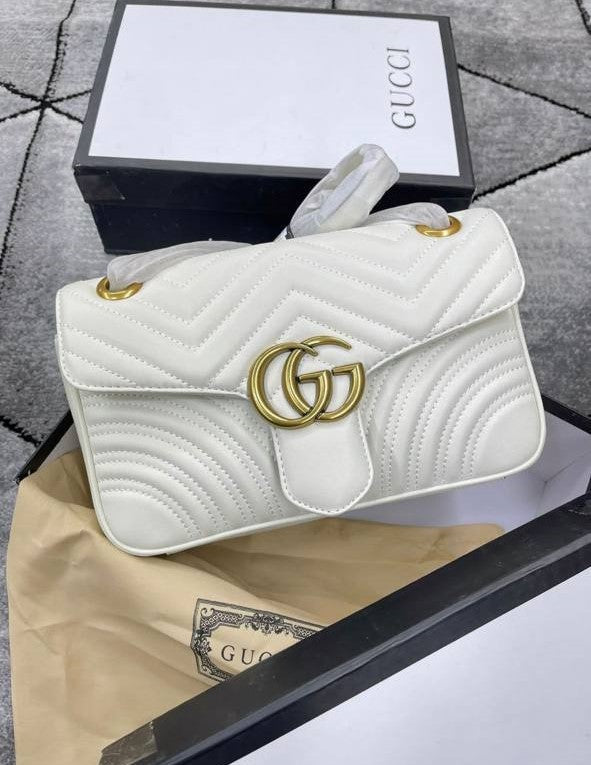 Gucci GG Marmont Women's Shoulder Bag White Matelassé Chevron Leather with Gold-Toned Hardware Reps Best Quality AAA Replica