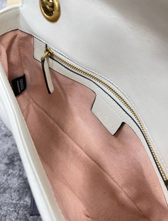 Gucci GG Marmont Women's Shoulder Bag White Matelassé Chevron Leather with Gold-Toned Hardware Reps Best Quality AAA Replica