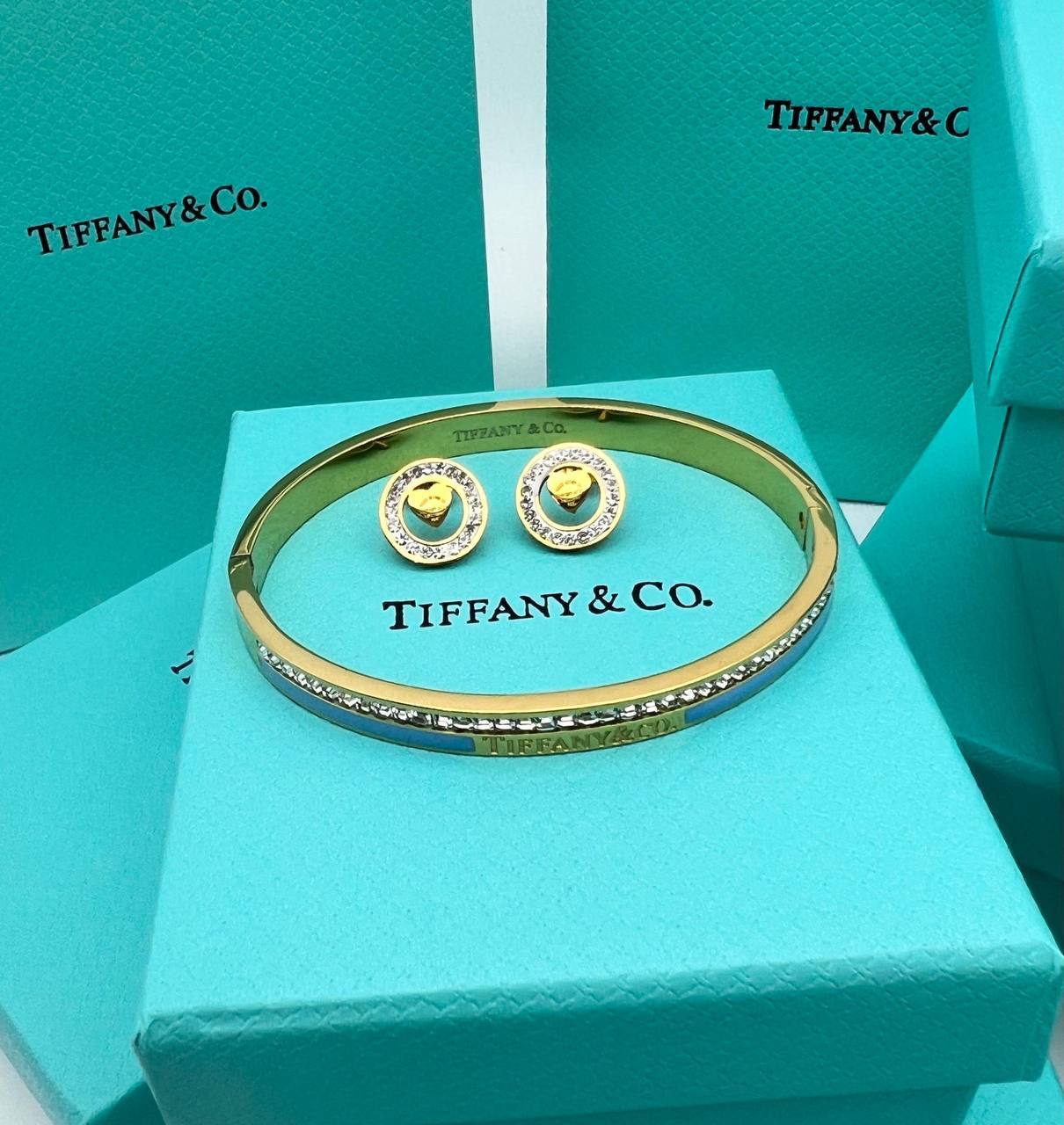 Tiffany & Co. Yellow Gold Diamond Hinged Bracelets & Earrings Set Women's in 2 Colors Reps Sale UK Best Quality AAA Replica