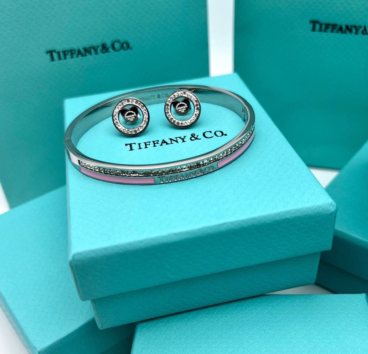Tiffany & Co. Silver Diamond Hinged Bracelets & Earrings Set Women's in 2 Colors Reps Sale UK Best Quality AAA Replica