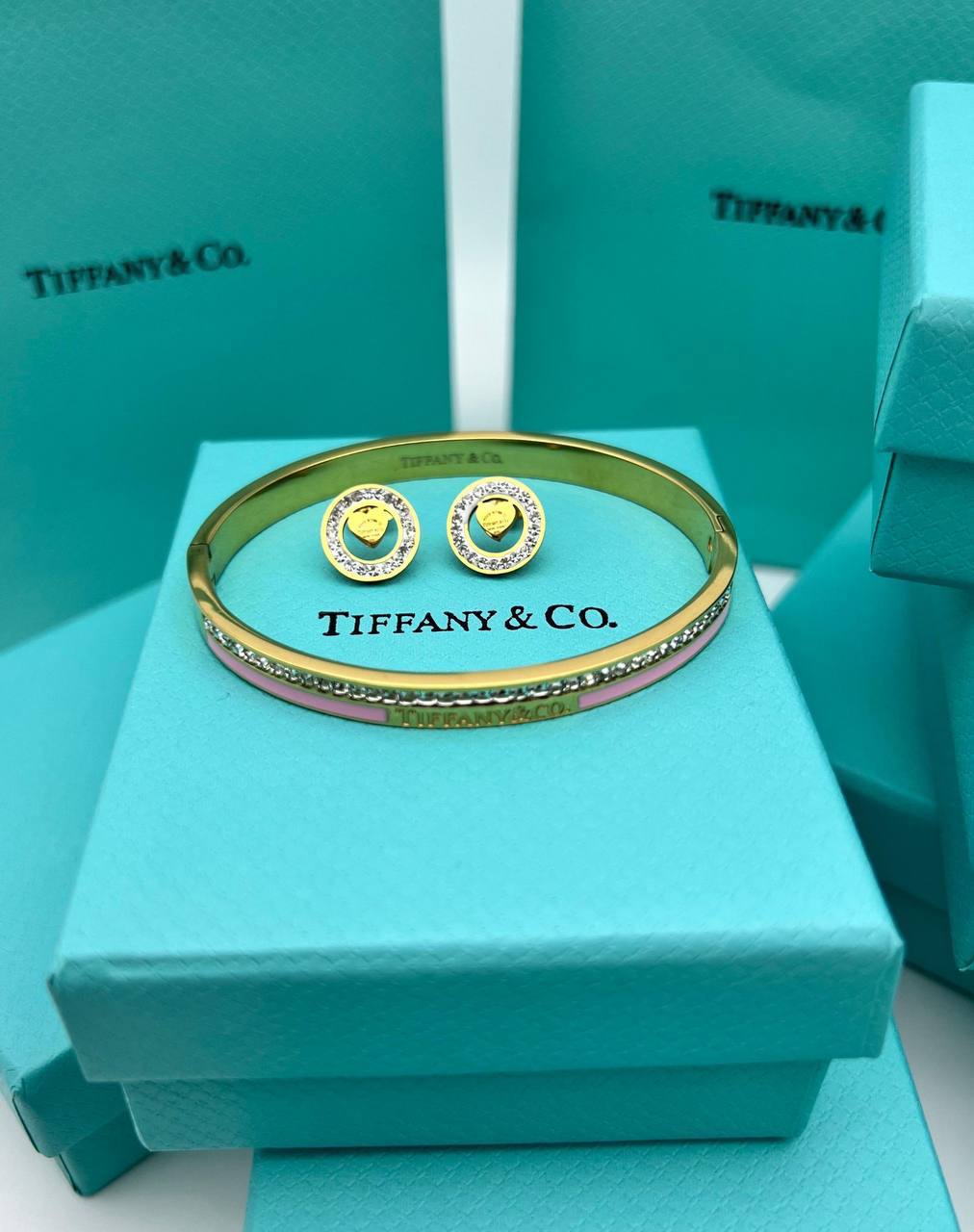 Tiffany & Co. Yellow Gold Diamond Hinged Bracelets & Earrings Set Women's in 2 Colors Reps Sale UK Best Quality AAA Replica