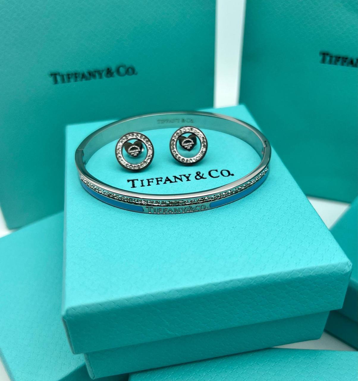Tiffany & Co. Silver Diamond Hinged Bracelets & Earrings Set Women's in 2 Colors Reps Sale UK Best Quality AAA Replica