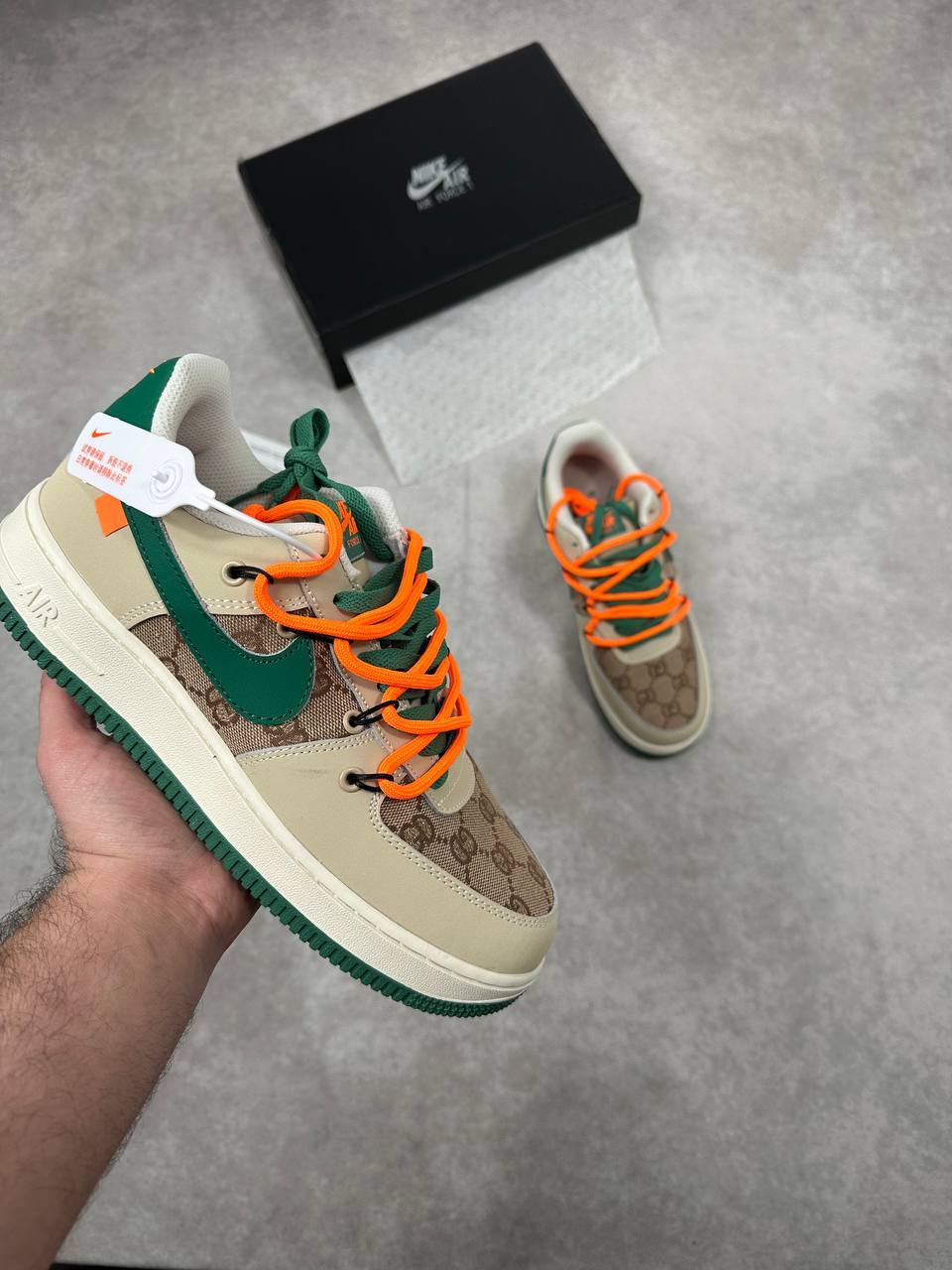 The Nike x Gucci Air Force 1 Beige/Green Sneakers Men's Reps UK Best Quality AAA Replica