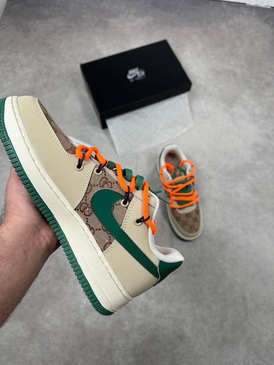 The Nike x Gucci Air Force 1 Beige/Green Sneakers Men's Reps UK Best Quality AAA Replica
