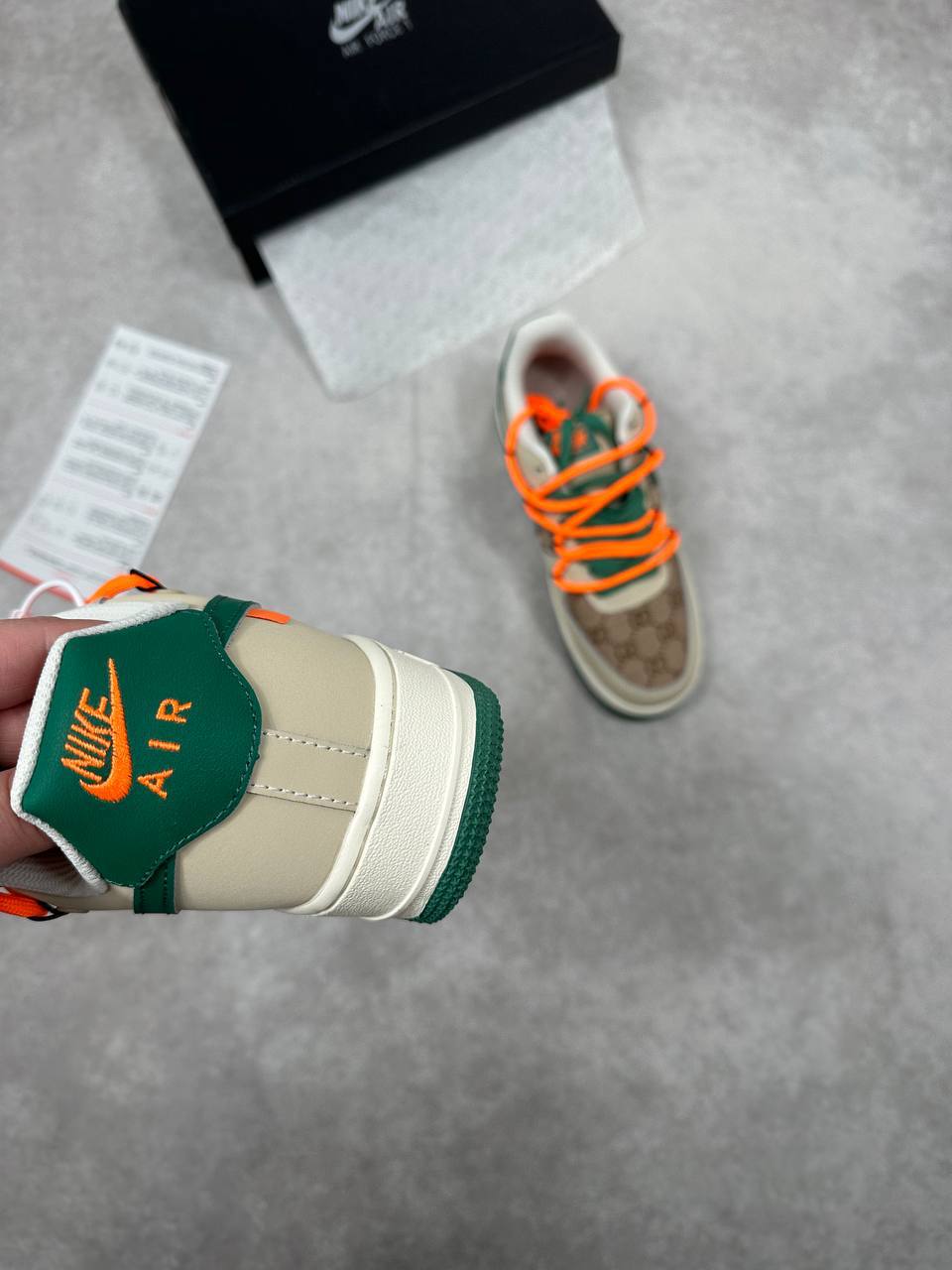 The Nike x Gucci Air Force 1 Beige/Green Sneakers Men's Reps UK Best Quality AAA Replica