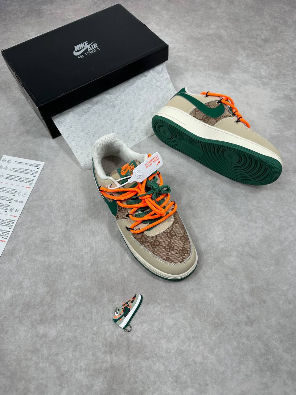 The Nike x Gucci Air Force 1 Beige/Green Sneakers Men's Reps UK Best Quality AAA Replica