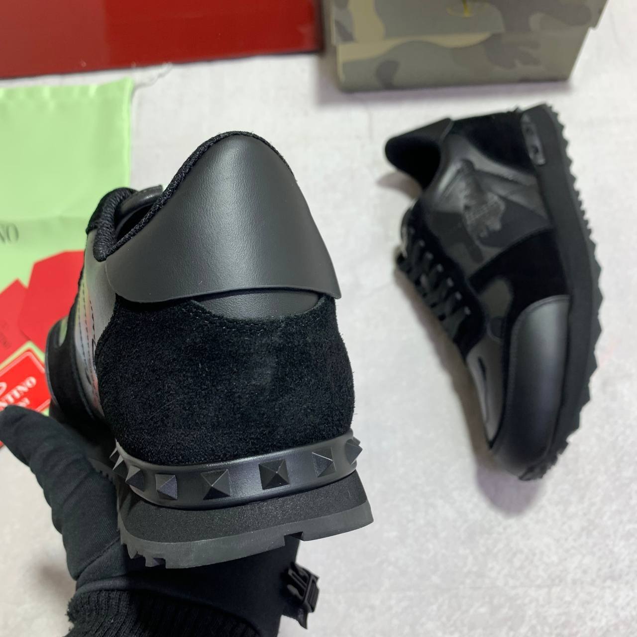 Valentino Garavani Rockrunner Black Camouflage Noir Metallic Sneakers Men's Reps UK Best Quality AAA Replica