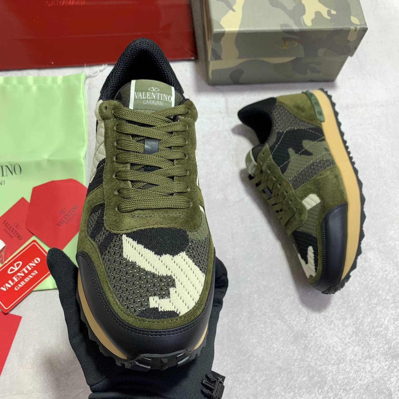 Valentino Garavani Rockrunner Green Camouflage Sneakers Men's Reps UK Best Quality AAA Replica