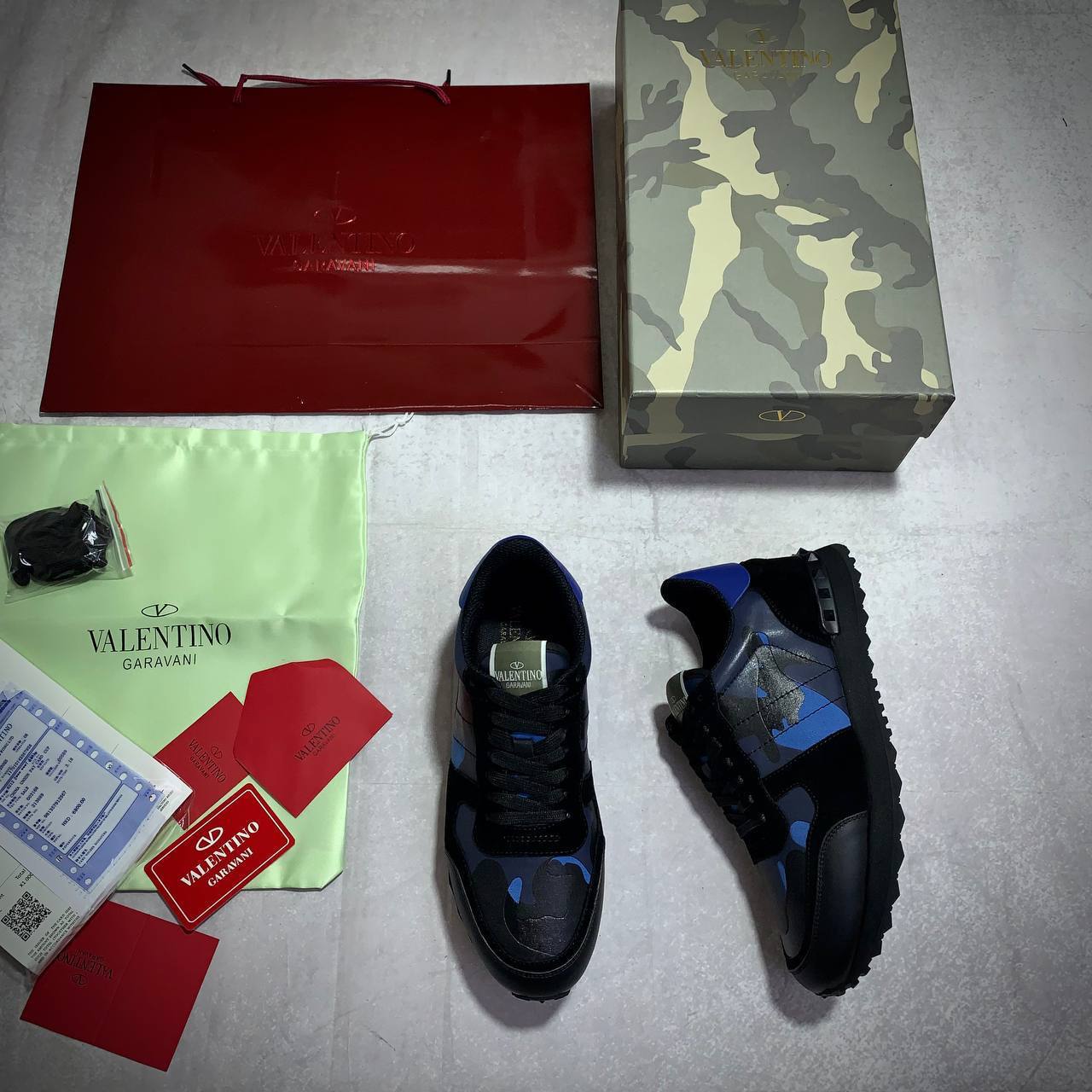 Valentino Garavani Rockrunner Blue Camouflage Sneakers Men's Reps UK Best Quality AAA Replica