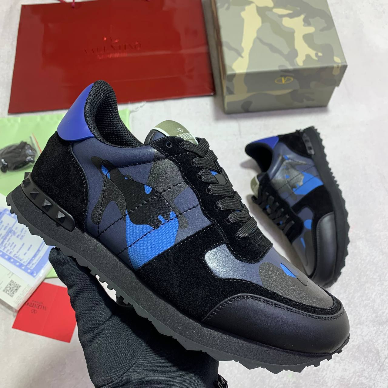 Valentino Garavani Rockrunner Blue Camouflage Sneakers Men's Reps UK Best Quality AAA Replica