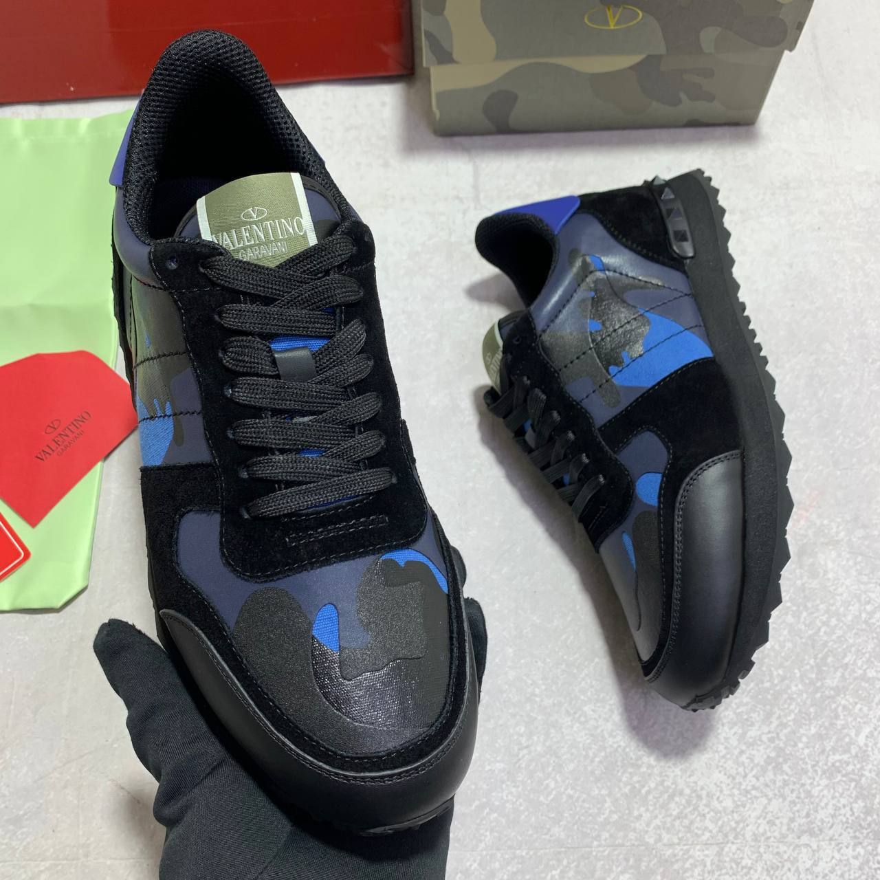 Valentino Garavani Rockrunner Blue Camouflage Sneakers Men's Reps UK Best Quality AAA Replica