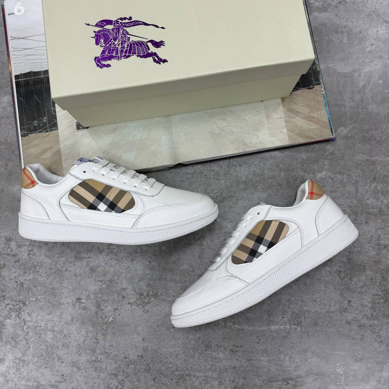 Burberry Leather and Check Terrace Sneakers in 2 Colors Men's Reps Sale UK Best Quality AAA Replica