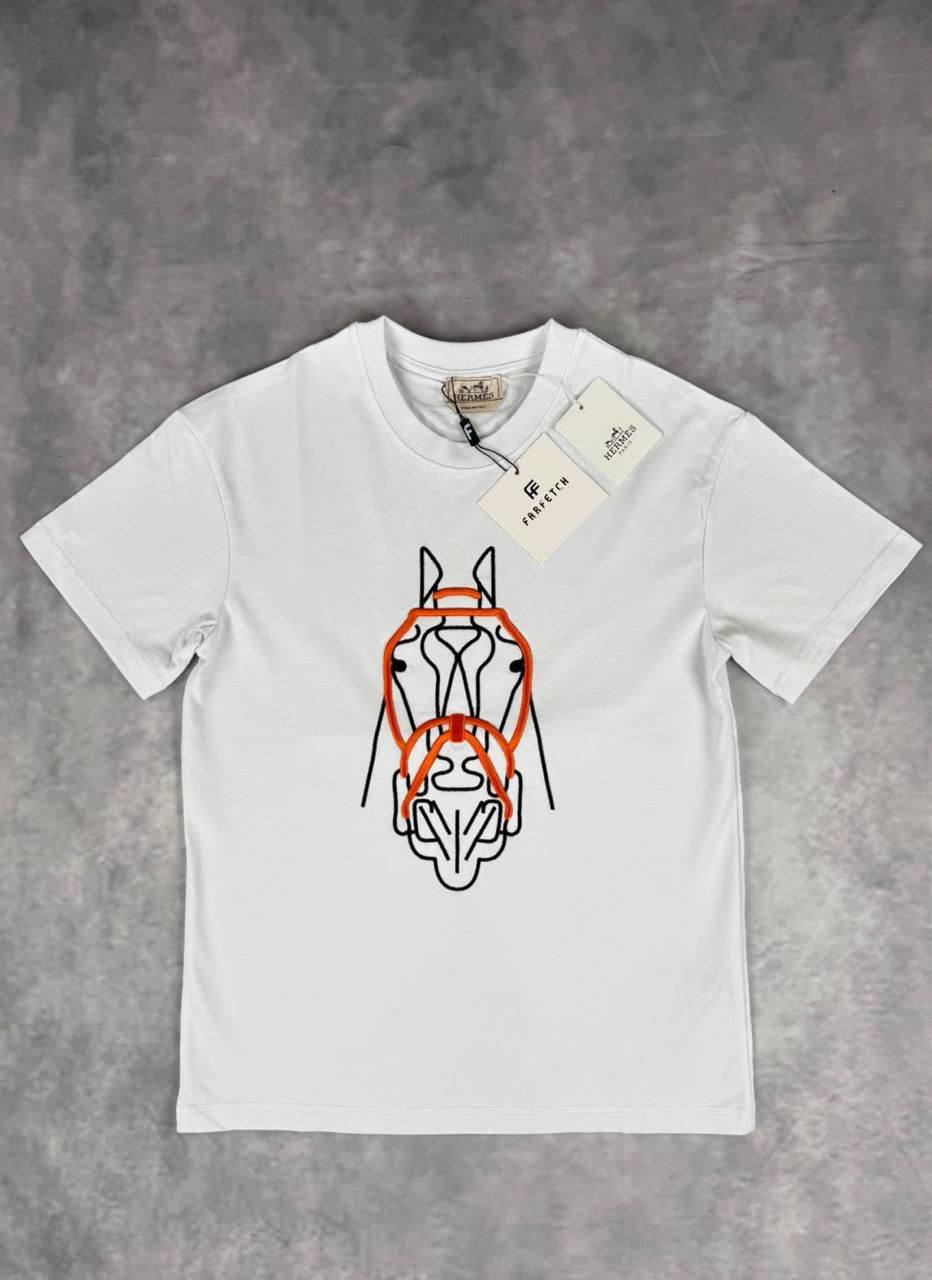 Hermes Horse's Head Patch Crewneck Men's Women's T-Shirts in 2 Colors Reps Sale UK Best Quality AAA Replica