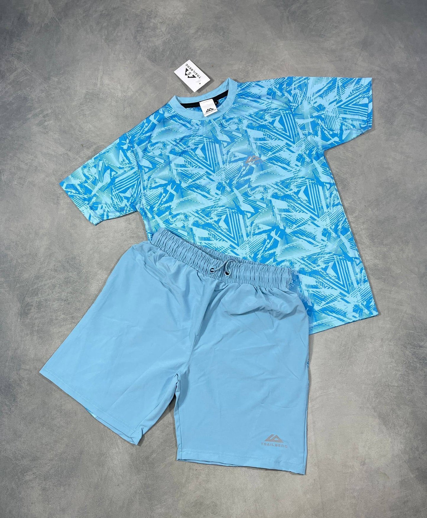 Trailberg Men's Abstract Print T-Shirt & Shorts Twinset in Sky Blue Colour Men's Reps Sale UK Best Quality AAA Replica