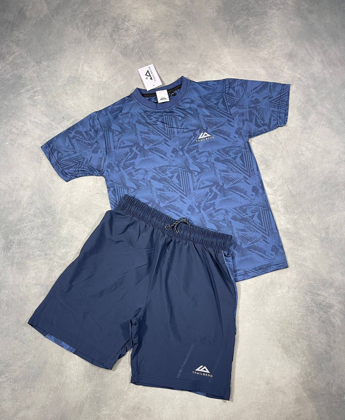 Trailberg Men's Abstract Print T-Shirt & Shorts Twinset in Navy Blue Colour Men's Reps Sale UK Best Quality AAA Replica