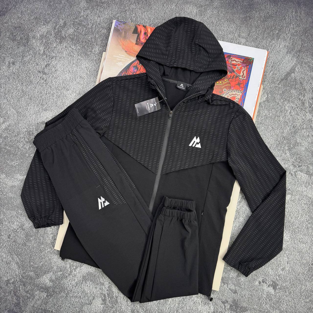 Montirex Men's Two-Tone Technical Hooded Tracksuit in All Black Colour Mens Reps Sale UK Best Quality AAA Replica