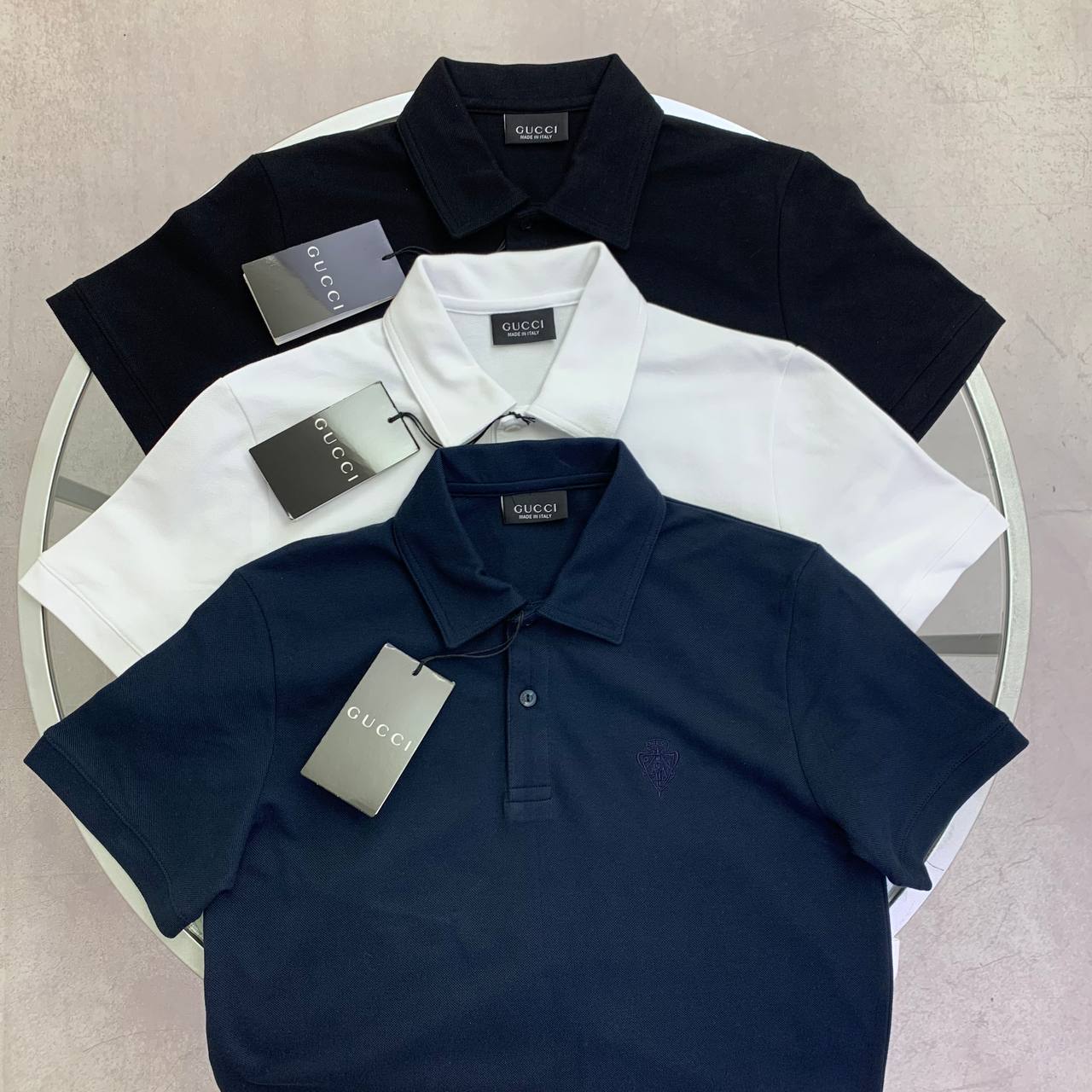 Gucci Men's Tonal Crest Embroidered Cotton Pique Polo Shirt in Different Colors Reps Sale UK Sale Best Quality AAA Replica