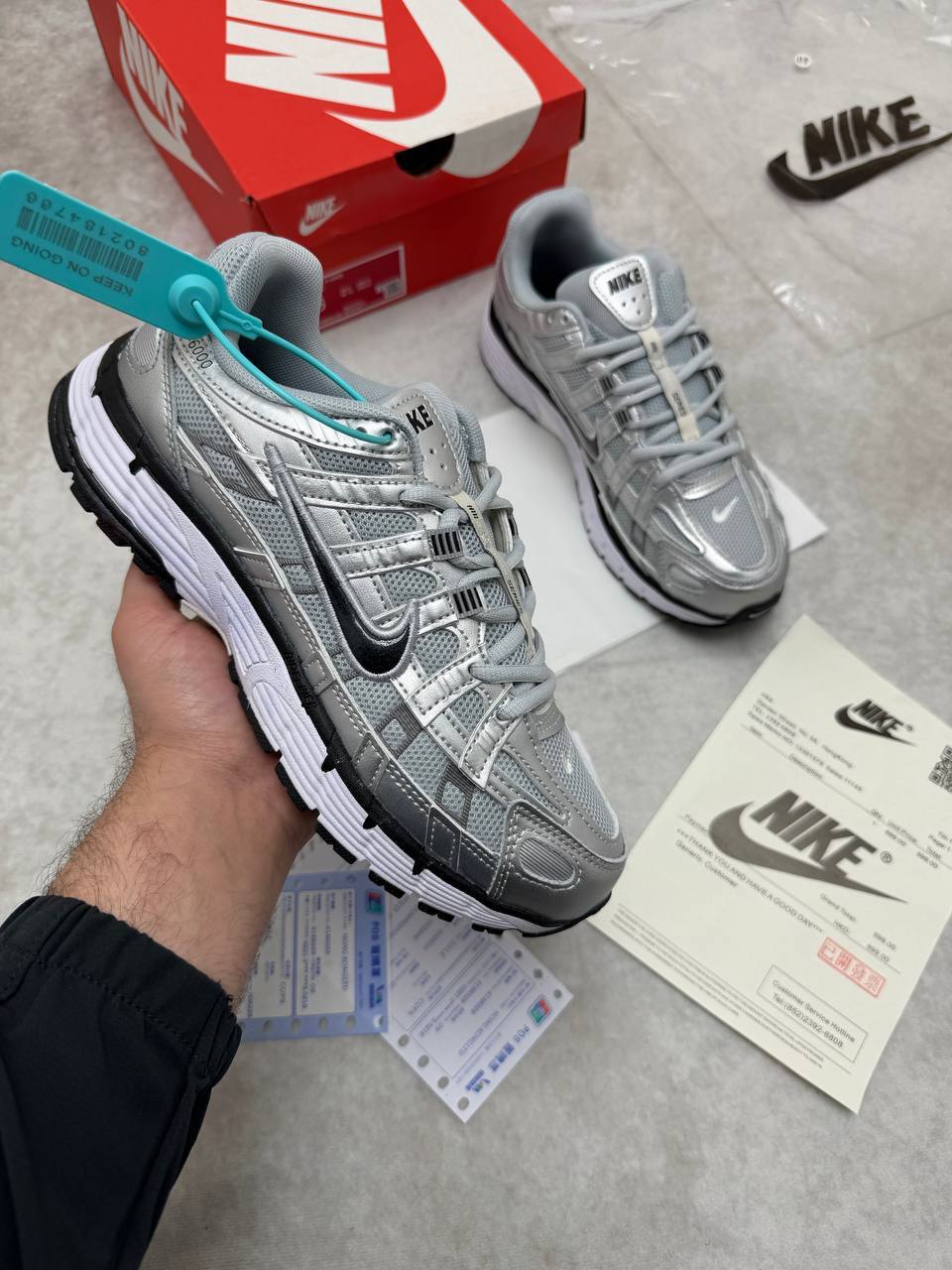 Nike P-6000 Retro Running Shoes in Metallic Silver Colorway CN0149-001 Trainers Men's Reps Sale UK Best Quality Replica