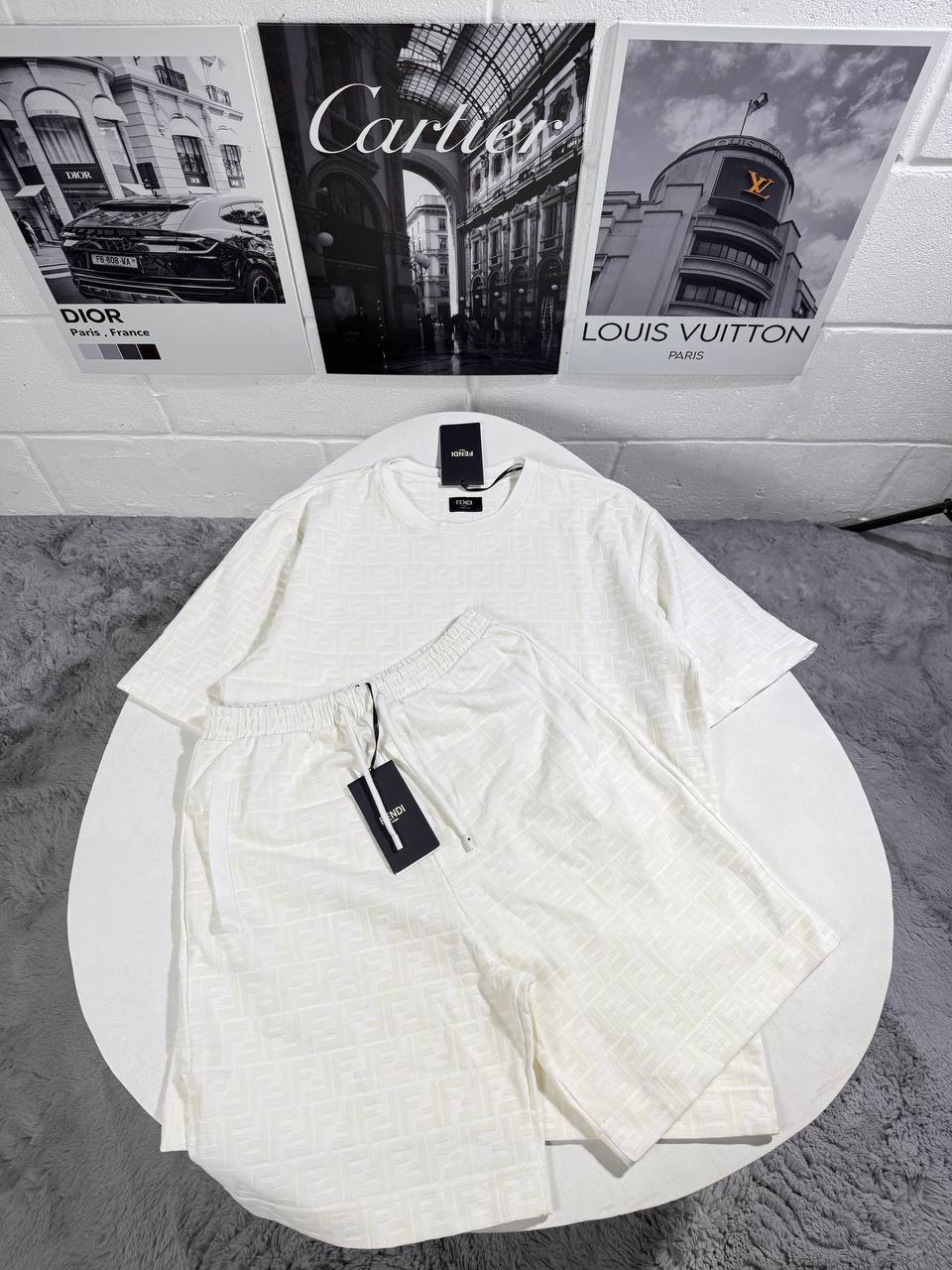 Fendi FF Monogram Raised Jacquard Terry Towelling T-Shirt and Shorts Co-ord Set Reps UK Best Quality Sale AAA Replica