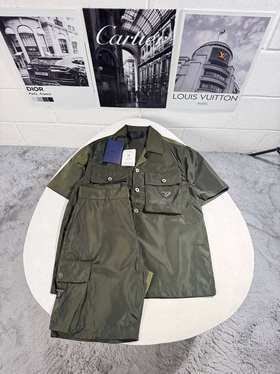 Prada Enamel Triangle Logo Re-Nylon Short-Sleeve Cargo Shirt & Shorts Co-ord Set in 2 Colors Reps Sale UK Best Quality AAA Replica