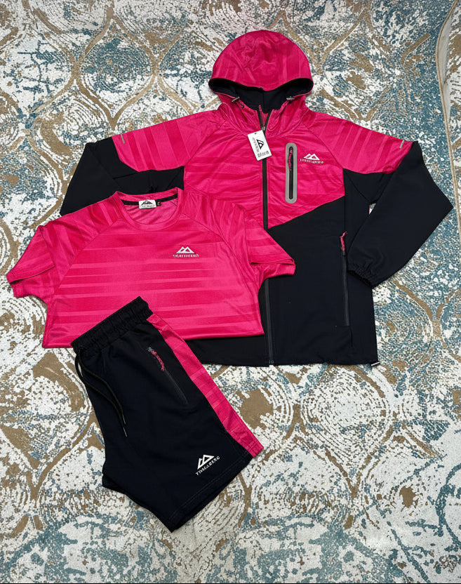 Trailberg Textured Training Tracksuit Set Hot Pink/Black Men's Reps Sale UK Best Quality AAA Replica
