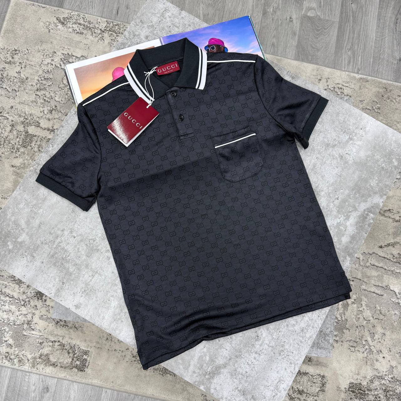 Gucci Men's Classic Cotton Polo Top with Striped Collar & Pocket in Different Colors Reps Sale UK Sale Best Quality AAA Replica