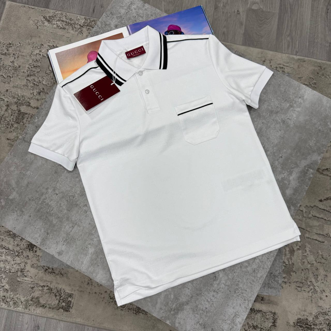 Gucci Men's Classic Cotton Polo Top with Striped Collar & Pocket in Different Colors Reps Sale UK Sale Best Quality AAA Replica