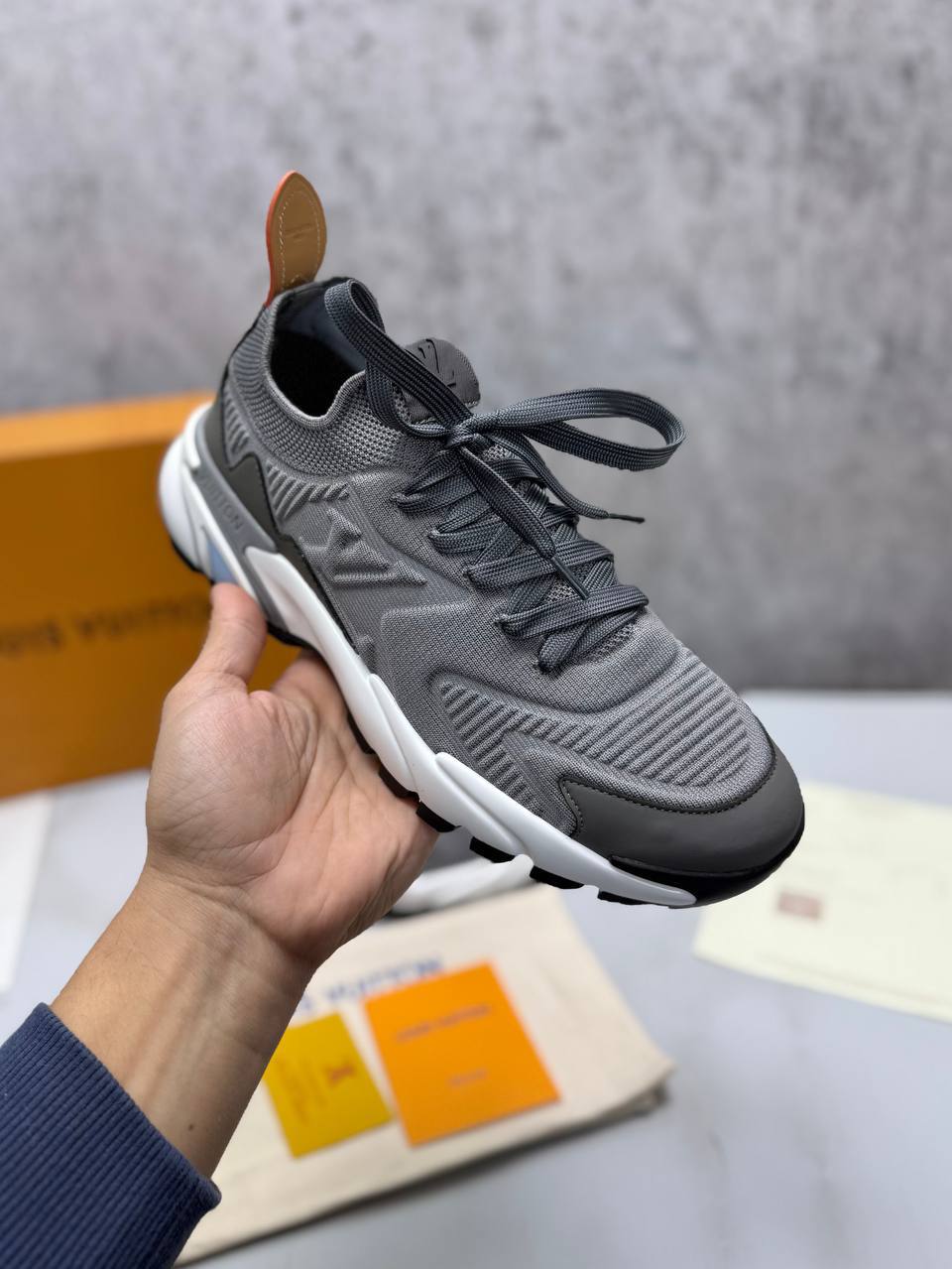 Louis Vuitton Tatic Knit Trainers in Luxury Grey "1AILJI" Trainers Men's Reps Sale UK Best Quality AAA Replica