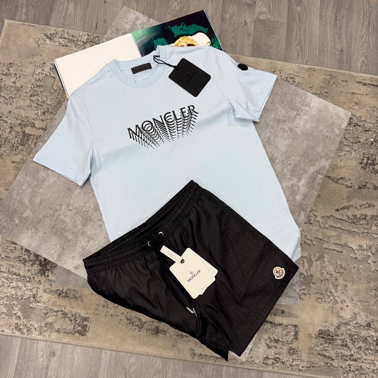 Moncler Optical Wave Graphic T-Shirts & Shorts Set in DIfferent Colour Men's Reps Sale UK Best Quality Replica