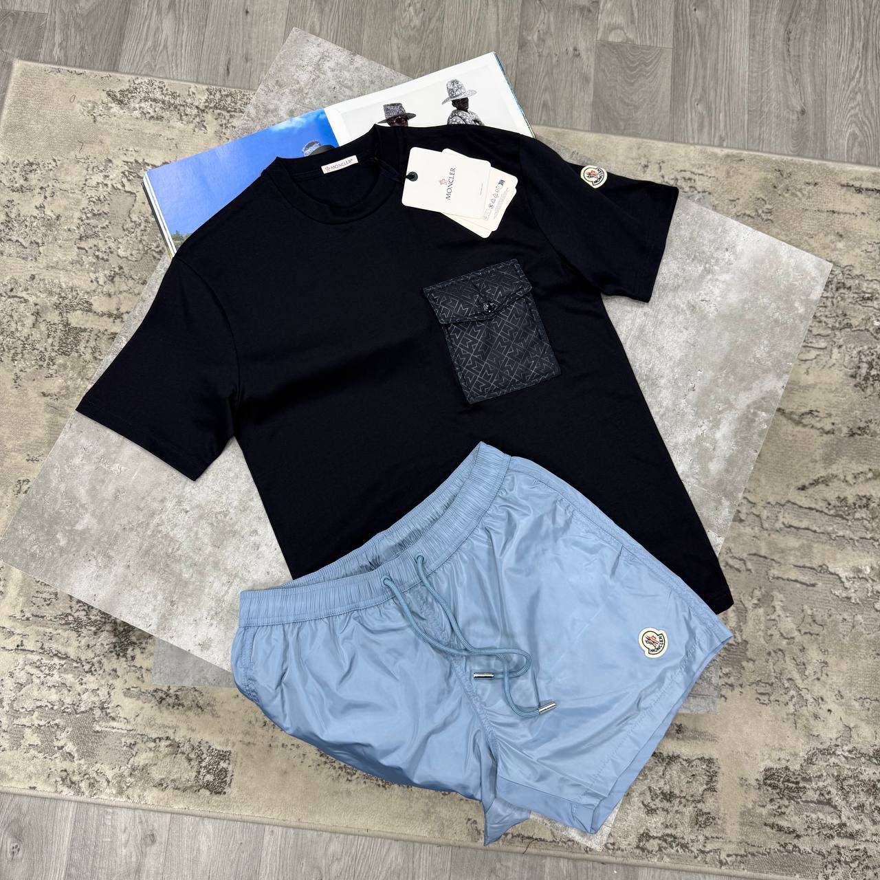 Moncler Men’s Monogram Pocket T-Shirt & Shorts Set in Different Colour Men's Reps Sale UK Best Quality Replica
