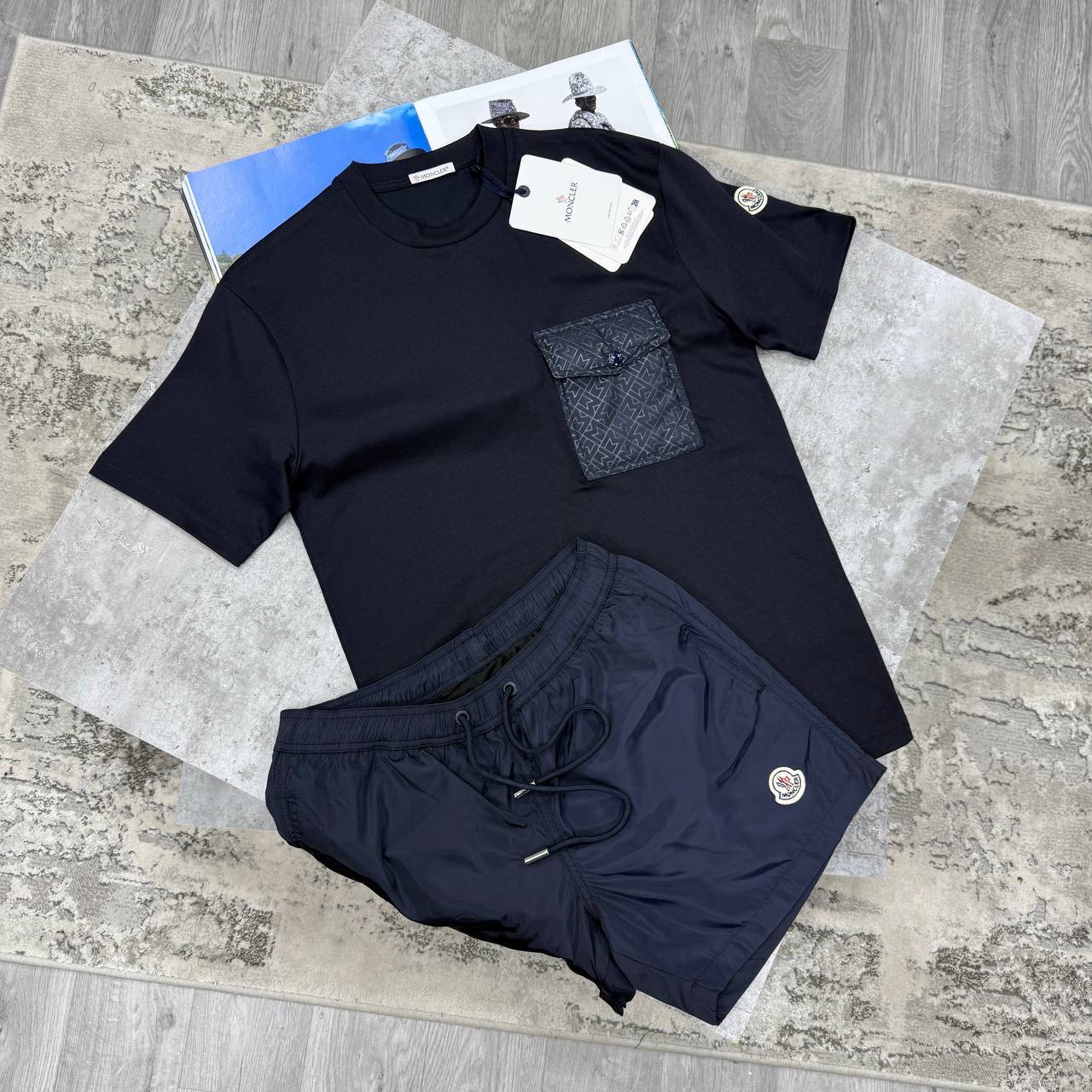 Moncler Men’s Monogram Pocket T-Shirt & Shorts Set in Different Colour Men's Reps Sale UK Best Quality Replica