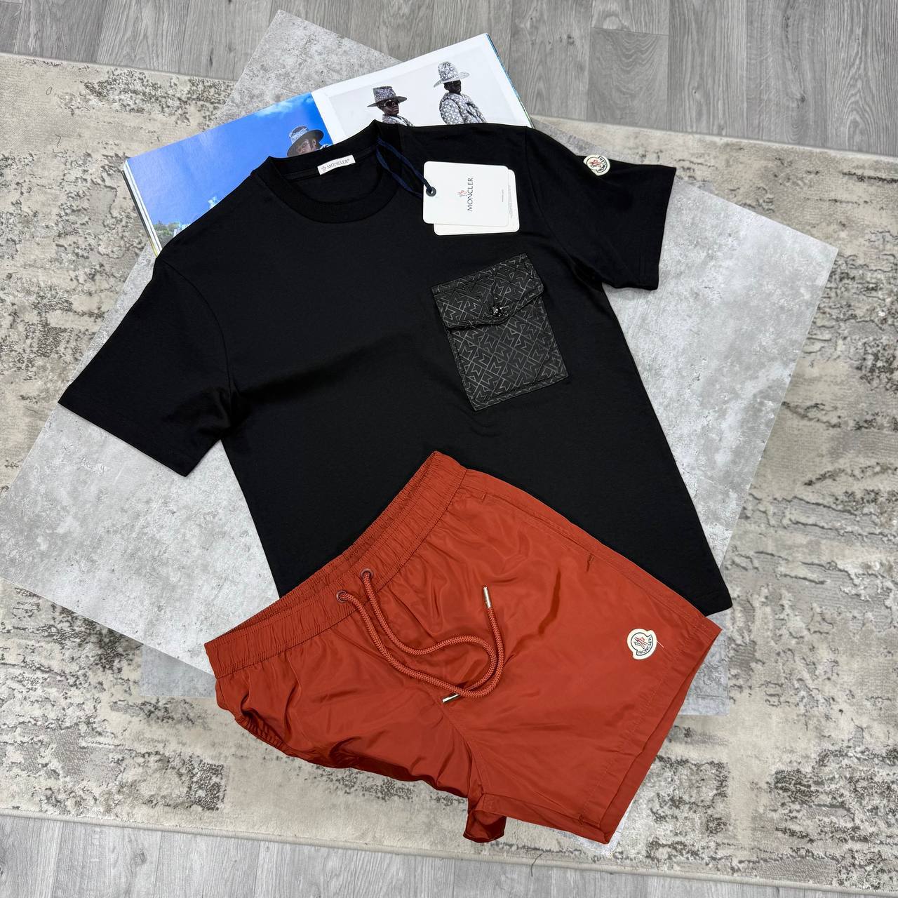 Moncler Men’s Monogram Pocket T-Shirt & Shorts Set in Different Colour Men's Reps Sale UK Best Quality Replica