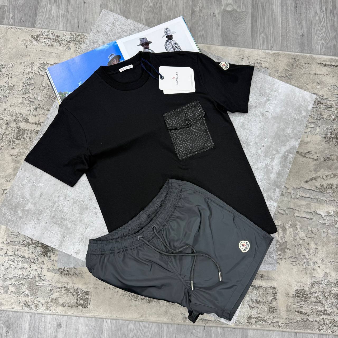 Moncler Men’s Monogram Pocket T-Shirt & Shorts Set in Different Colour Men's Reps Sale UK Best Quality Replica