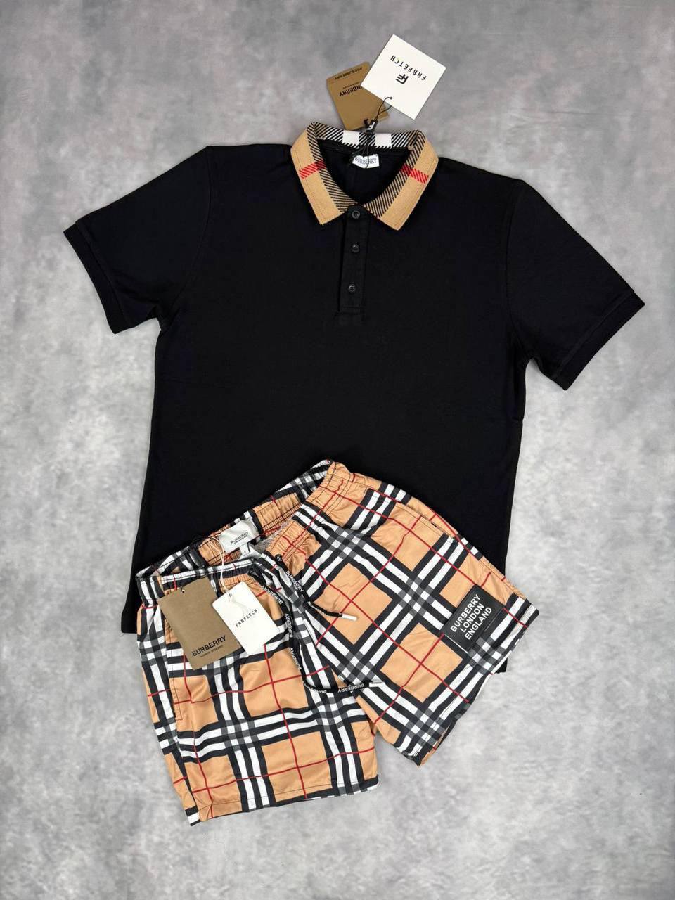 Burberry Men’s Check Collar Polo Shirt & Vintage Check Swim Shorts Set in 2 Colour Reps UK Sale Best Quality AAA Replica