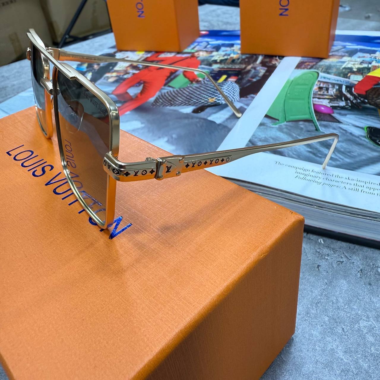 Louis Vuitton 1.1 Evidence Metal Square Sunglasses in Gold/Brown Men's Women's Reps Sale UK Best Quality Sale AAA Replica
