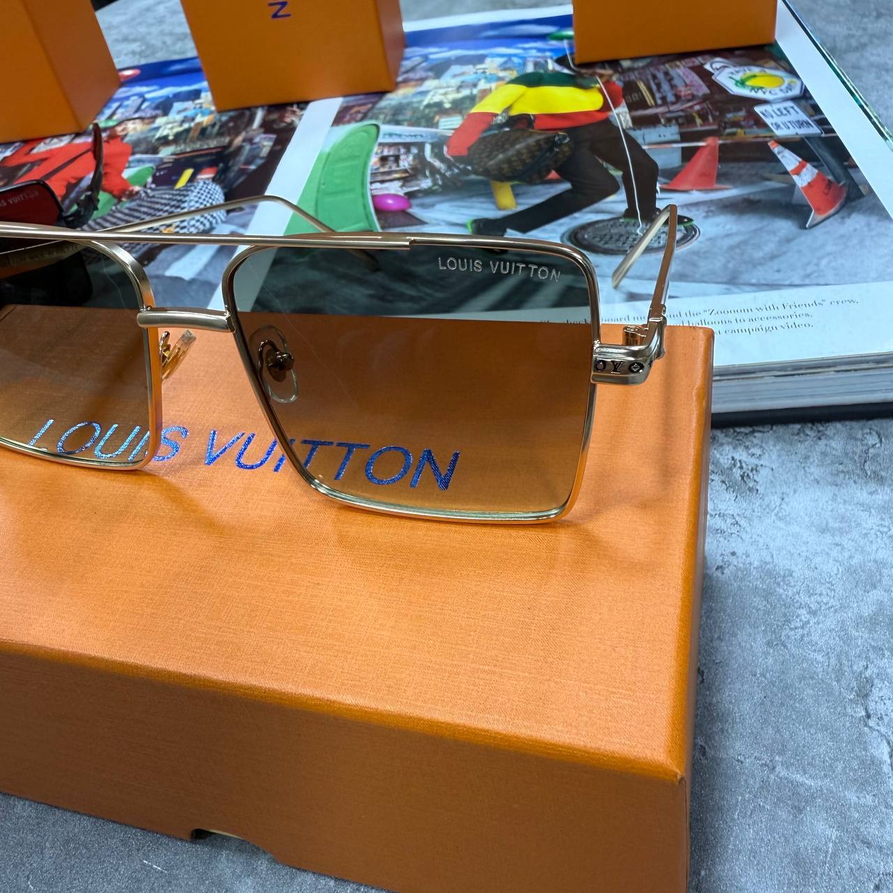 Louis Vuitton 1.1 Evidence Metal Square Sunglasses in Gold/Brown Men's Women's Reps Sale UK Best Quality Sale AAA Replica