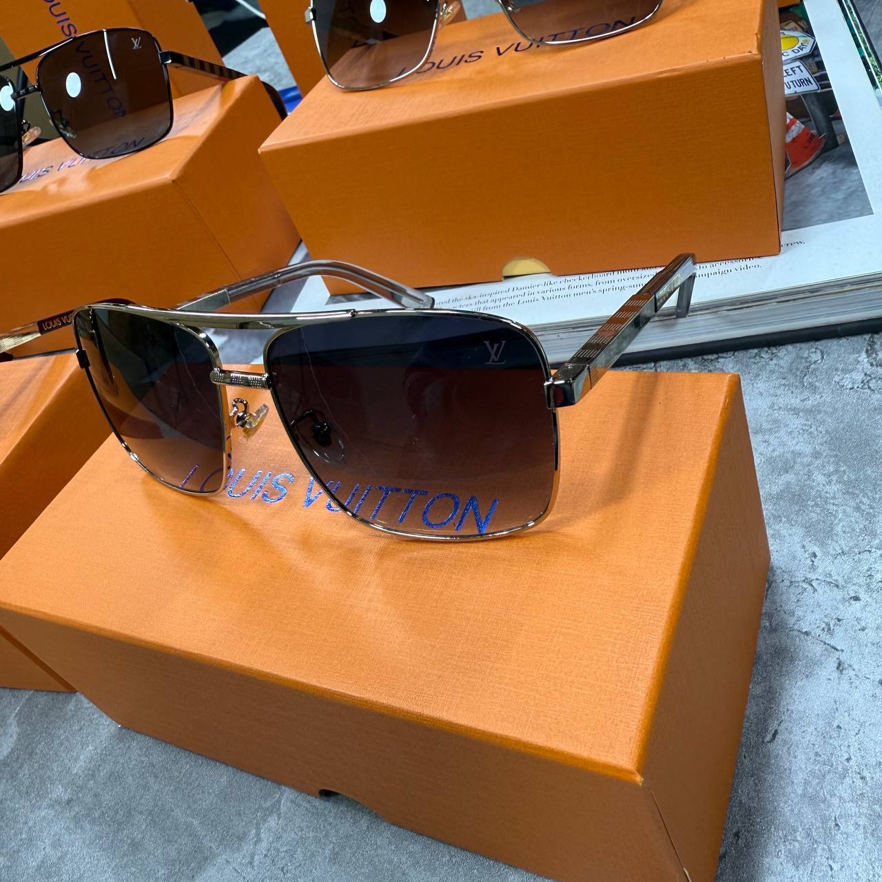 Louis Vuitton Men’s Attitude Gold Aviator Square Sunglasses Men's Women's Reps Sale UK Best Quality Sale AAA Replica