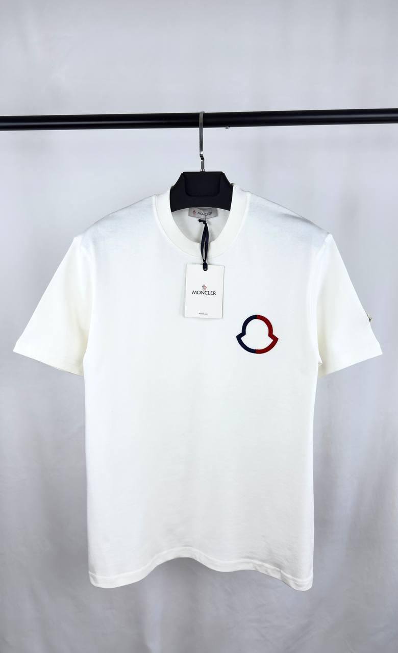 Moncler Cotton Embroidered Tricolour Logo Crewneck Terry T-shirt Men's Women's in 2 Colors Reps UK Best Quality Sale AAA Replica