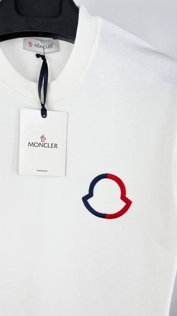 Moncler Cotton Embroidered Tricolour Logo Crewneck Terry T-shirt Men's Women's in 2 Colors Reps UK Best Quality Sale AAA Replica
