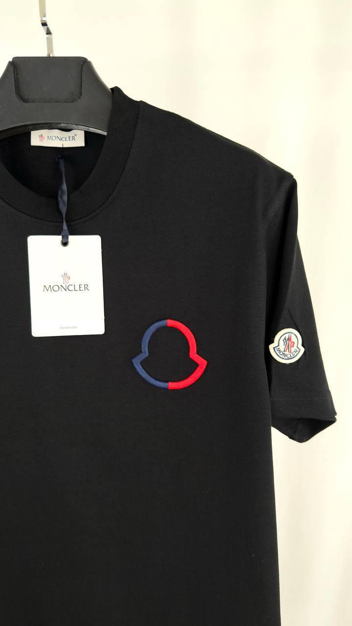 Moncler Cotton Embroidered Tricolour Logo Crewneck Terry T-shirt Men's Women's in 2 Colors Reps UK Best Quality Sale AAA Replica