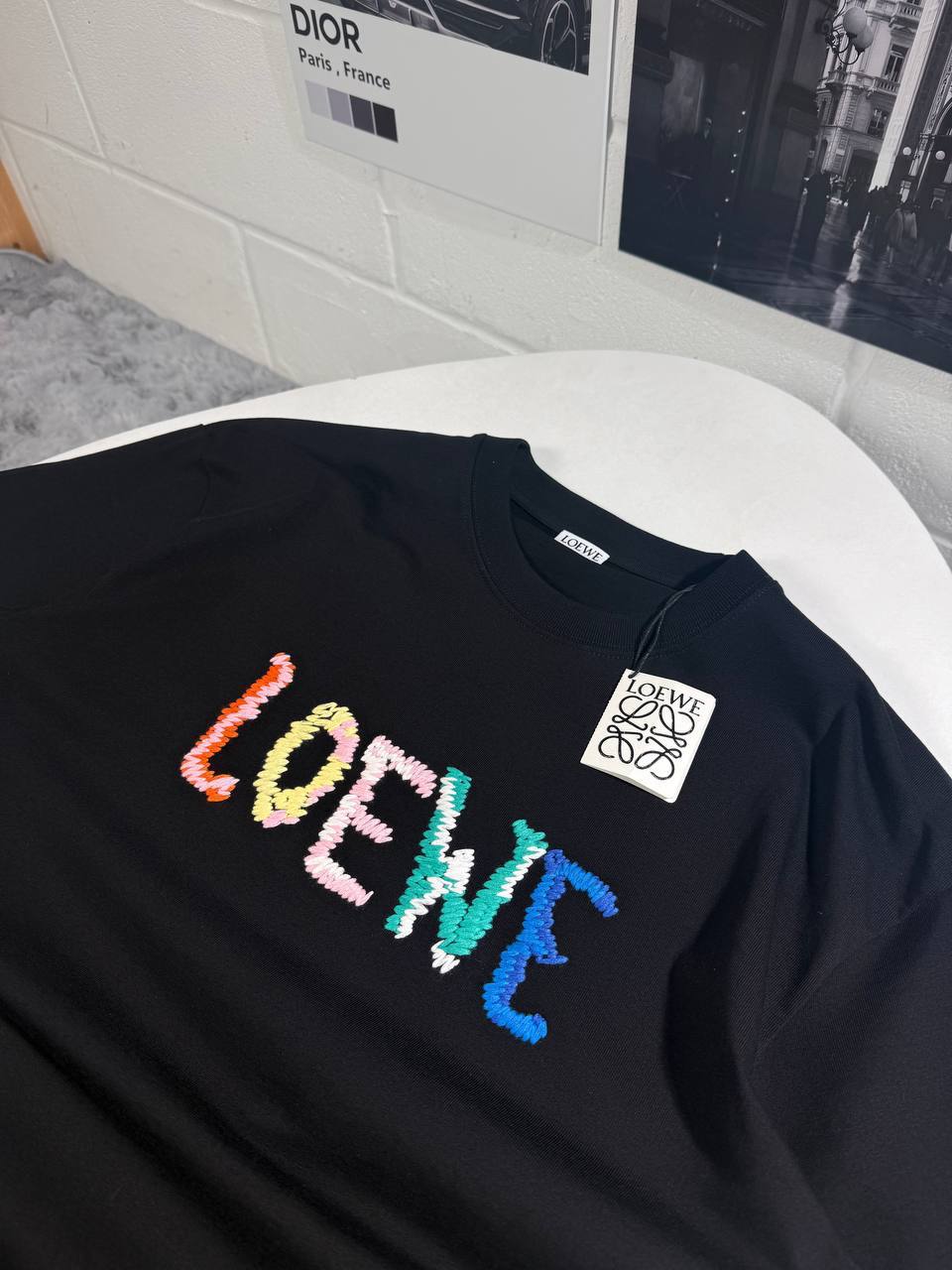 Loewe Multicolored Rainbow Logo-Embroidered Cotton T-shirts Men's Women's in 2 Colors Reps UK Best Quality AAA Replica