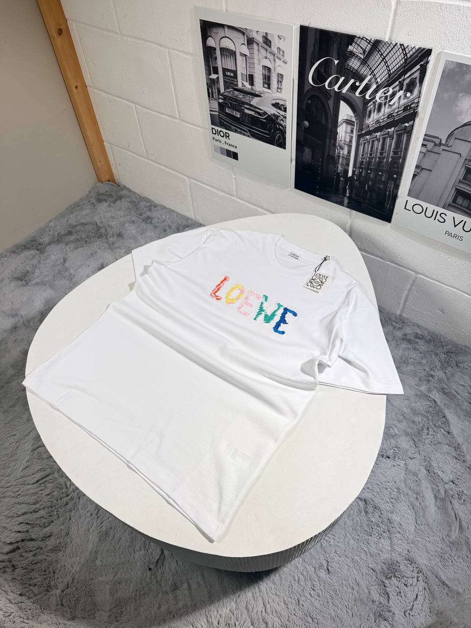 Loewe Multicolored Rainbow Logo-Embroidered Cotton T-shirts Men's Women's in 2 Colors Reps UK Best Quality AAA Replica
