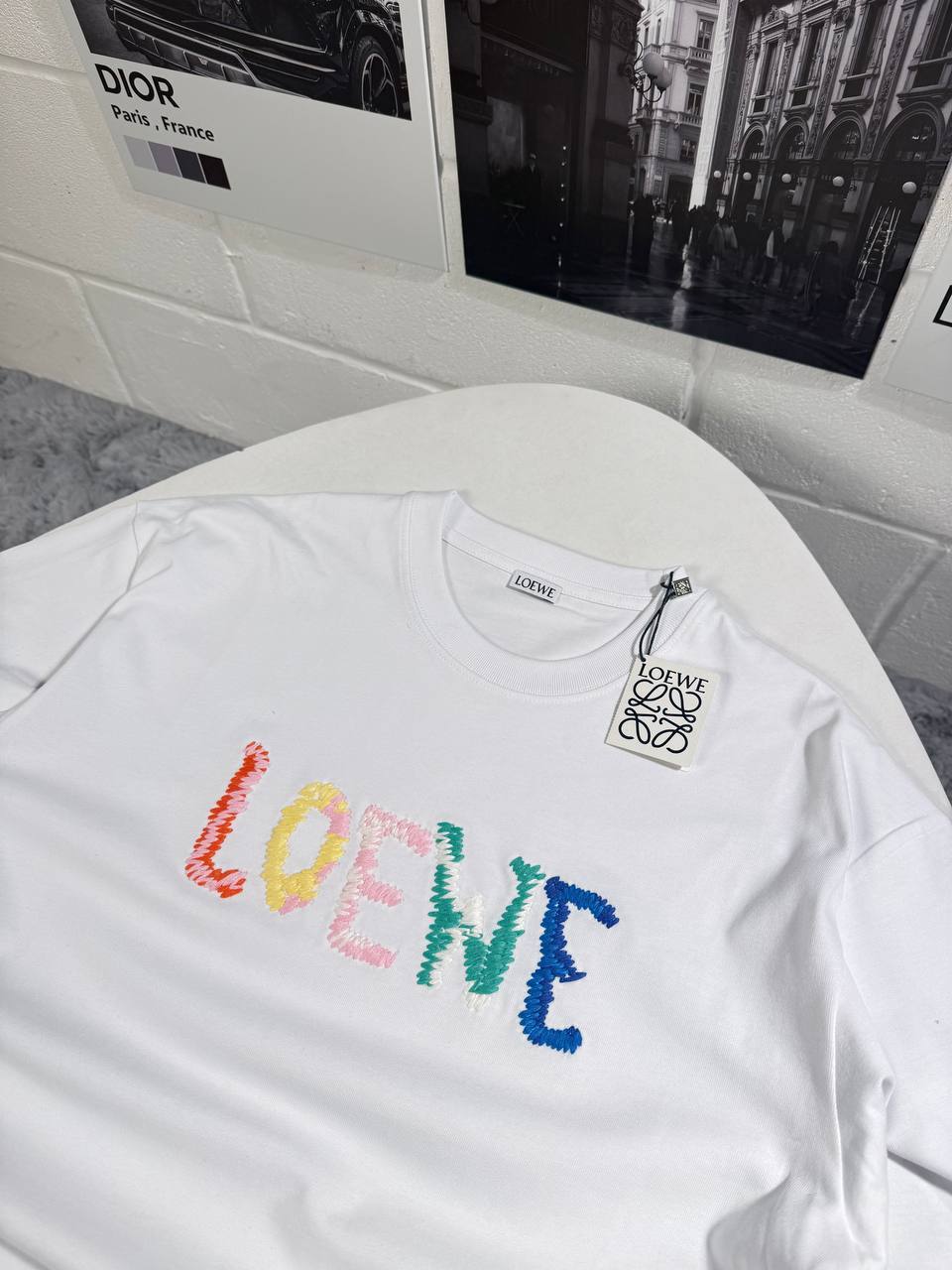 Loewe Multicolored Rainbow Logo-Embroidered Cotton T-shirts Men's Women's in 2 Colors Reps UK Best Quality AAA Replica